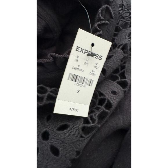 Express Womens Black Lace Trim Detail Ruffled Mock Neck Sweater Size Small NWT - Picture 9 of 13